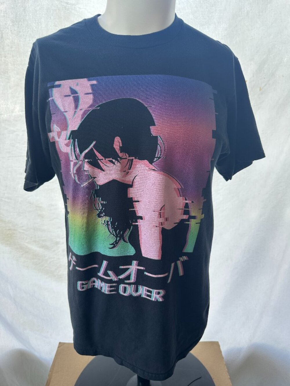 Anime Cartoon Game Over Graphic Men's Black Shirt Medium Port & Company